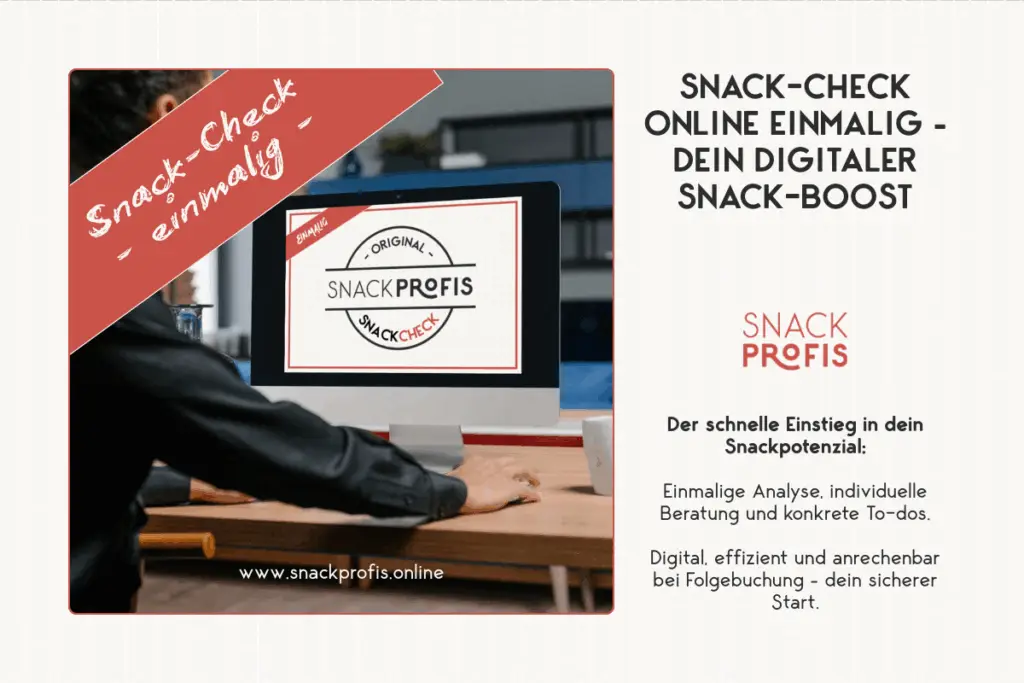 Mit dem Snack-Check Online X1 analysieren wir einmalig dein Snackgeschäft digital – individuell, praxisnah & ehrlich, eine gute Basis. Erkenne Potenziale, bevor du investierst.